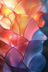Aufkleber - An artistic depiction of layered glass curves in radiant gradient hues, softly blurred for a modern look,