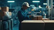 © jirasin - Warehouse Worker Organizing Cardboard Boxes in Modern Distribution Center with Bright Lighting and Efficient Workflow
