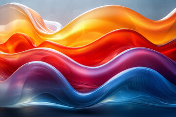 Aufkleber - Overlapping colorful glass waves forming an intricate abstract sculpture, exuding a luminous aesthetic,