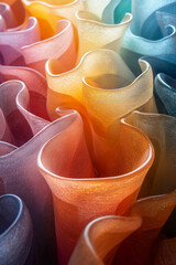Aufkleber - A minimalist display of vibrant glass waves with an organic flow, creating a bold abstract centerpiece,