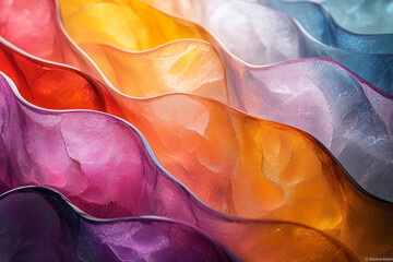 Poster - Overlapping colorful glass waves forming an intricate abstract sculpture, exuding a luminous aesthetic,