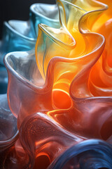 Aufkleber - A minimalist display of vibrant glass waves with an organic flow, creating a bold abstract centerpiece,