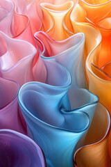 Aufkleber - A minimalist display of vibrant glass waves with an organic flow, creating a bold abstract centerpiece,