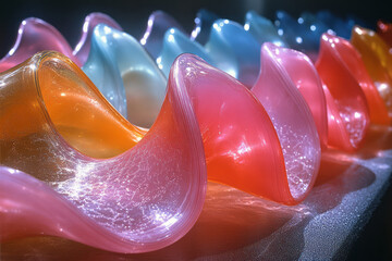 Aufkleber - A striking composition of colorful glass waves, intertwined to form a cohesive and radiant sculpture,