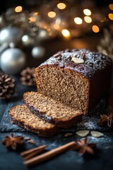 Canvas Print - Festive gingerbread loaf with spices and decorations for holiday gatherings