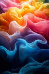 Poster - Flowing and intertwining rainbow-colored curved ribbons, forming a vibrant and dynamic abstract pattern with layers of rich, saturated hues,