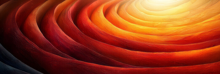 Poster - An elegant abstract sphere with concentric warm-colored layers of red, amber, and gold, illuminated by soft, radiant lighting to emphasize its layered structure,