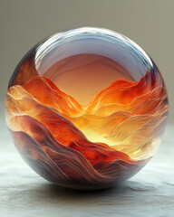 Poster - a radiant abstract sphere with fluid, layered warm hues of amber, burnt sienna, and crimson, designe