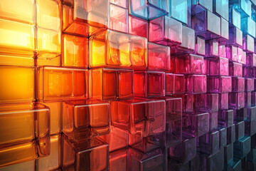 Poster - a minimalist abstract scene with colorful transparent rectangular blocks arranged in a fluid, overla