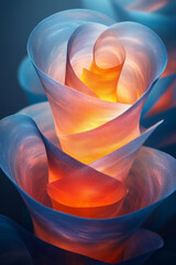 Poster - An abstract arrangement of stacked gradient circles transitioning from cool blues to warm oranges, glowing softly on a dark background,