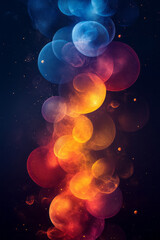 Poster - an abstract arrangement of stacked gradient circles transitioning from cool blues to warm oranges, g