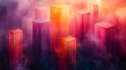 Poster - a tower of translucent gradient forms blending seamlessly into one another, set against a dark, mood