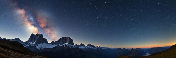 Wall Mural - celestial landscape with towering mountains and a vast starry sky, mountainous, celestial