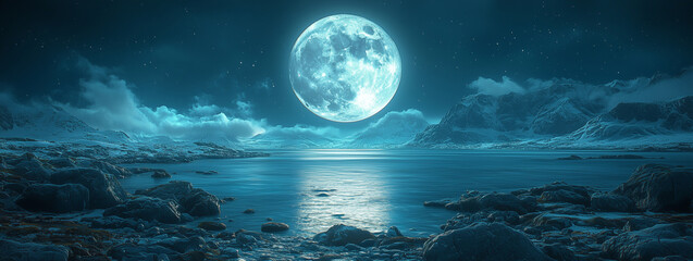 Wall Mural - Professional photography of the full moon on the ocean coast