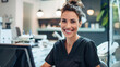 Smiling Dental Receptionist in Modern Office Setting, Managing Front Desk Operations with Technology and Professionalism