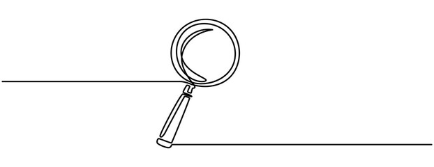 Continuous line drawing of magnifying  glass. One line of magnifying  glass. Magnifier continuous line art. Editable outline. Magnifying glass in one continuous line drawing. Concept of Business 