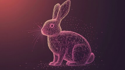 Poster - Abstract Digital Art Illustration of a Wireframe Rabbit Sitting on a Dark Background with Distant Particles Representing Modern Technology and Creativity