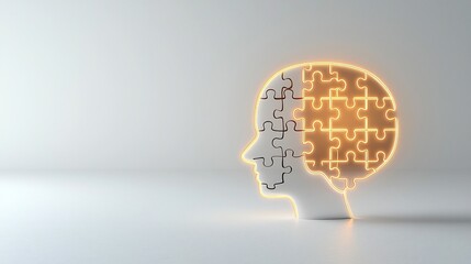 Aufkleber - Glowing puzzle piece in the shape of a human head on a clean white backdrop symbolizing the complexity and challenges of mental health  Conceptual for psychology counseling or personal growth