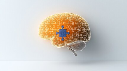 Aufkleber - A glowing surreal human head with a puzzle piece centerpiece symbolizing the complex challenges and solutions associated with mental health  This conceptual