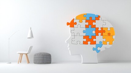 Aufkleber - Luminescent and glowing puzzle piece featured within the outline of a human head representing the power of the mind mental health and problem solving abilities