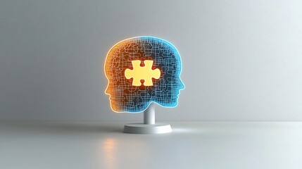 Aufkleber - Brightly lit human head with a glowing puzzle piece at the center representing the importance of mental health awareness and the interconnectedness of the mind body and overall wellbeing