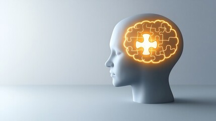 Aufkleber - Glowing puzzle piece at the center of a brightly lit human head representing the concept of mental health awareness and the inner workings of the mind
