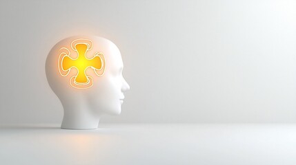 Aufkleber - A bright glowing puzzle piece nestled within the stylized silhouette of a human head symbolizing the complex and multifaceted nature of mental health on a minimal white canvas