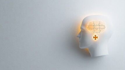 Aufkleber - Glowing Puzzle Piece Centered Human Head Design on White Backdrop Symbolizing Mental Health Solutions Creativity and Innovative Thinking