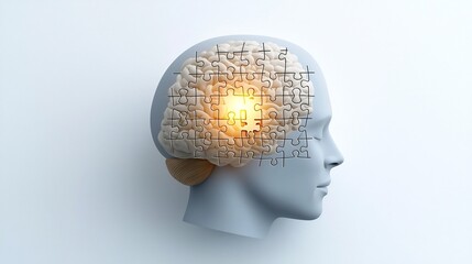 Aufkleber - A bright human head with a single puzzle piece glowing at the center emphasizing the importance of mental health and the ongoing search for solutions to life s challenges