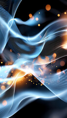 Poster - Dynamic light waves and particles abstract visual art digital creation dark background artistic perspective technology concept
