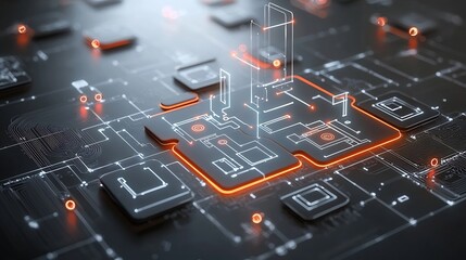 Poster - Glowing futuristic puzzle pieces with neon lights showcasing connectivity and problem solving through dynamic circuit inspired patterns on a vibrant technologically advanced backdrop