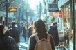 © Roman - Woman walking down a crowded street with a backpack