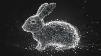Poster - Digital representation of a rabbit created with interconnected lines and dots, showcasing technology and creativity in a modern artistic interpretation of nature.