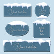 © Hatch - Snow Cap. Christmas snow buttons, frames, banners with snow cap. Sale web tags. Card or poster template. Editable background.
