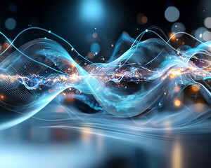 Poster - Dynamic light waves and patterns abstract space digital art futuristic environment close-up view visual concept for imagination