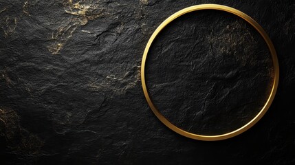 Poster - Elegant Gold Ring on Dark Textured Surface, Captivating Background with Natural Stone Patterns, Perfect for Luxury Themes and Design Projects in Interior Decor