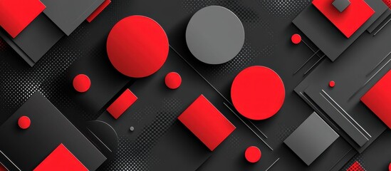 Poster - Modern geometric abstract background with red and gray shapes on black