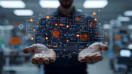 Poster - Hand Holding Glowing Digital Interface with Assurance Checklist and Document Control Highlighting Audit and Compliance Processes in a Corporate Setting