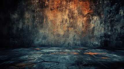 Poster - grungy textured wall with cracks and rusty orange accents in an empty room, perfect for backgrounds 