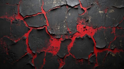 Poster - textured background of cracked black and red paint with worn surfaces, ideal for grunge, urban aesth