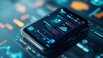 Poster - Futuristic Smartphone Displaying Data Analytics and Graphs