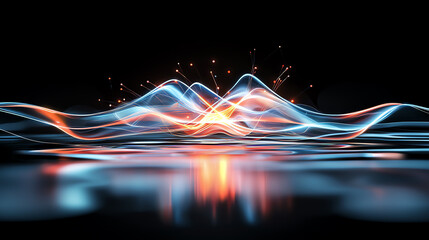 Poster - Dynamic light waves interacting with water surface abstract art digital artwork modern environment unique perspective visual concept