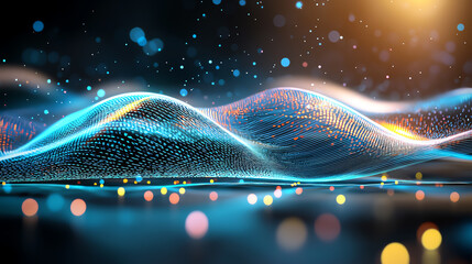 Poster - Dynamic digital waves abstract visualization technology art virtual space close-up view creative concept for future innovations