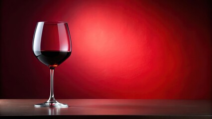 Aufkleber - A single glass of red wine stands on a table against a vibrant red background, casting a soft shadow, creating a simple yet elegant still life.