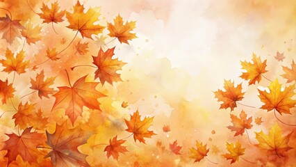 Aufkleber - A Watercolor Autumn Scene with Falling Leaves on a Soft Yellow Background