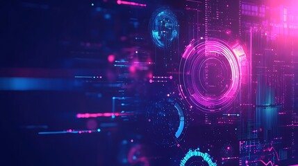 Poster - Abstract Futuristic Digital Interface with Glowing Neon Pink and Blue HUD Elements