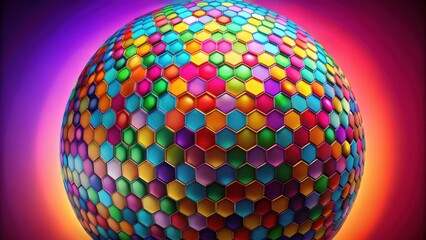 Poster - A vibrant sphere composed of colorful hexagonal facets, a mesmerizing display of geometric patterns and rich hues