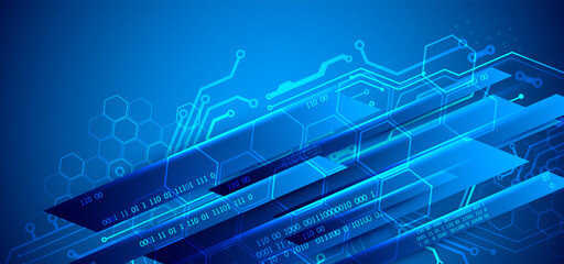 Leinwandbilder - Abstract technological illustration with neon lights on a dark blue gradient background. This vector was hand drawn.
