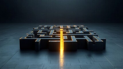 Aufkleber - Intricate golden maze in a 3D digital style featuring a glowing radiant path that symbolizes precision strategy and problem solving for creative innovation