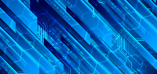 Leinwandbilder - Abstract technological illustration with neon lights on a dark blue gradient background. This vector was hand drawn.